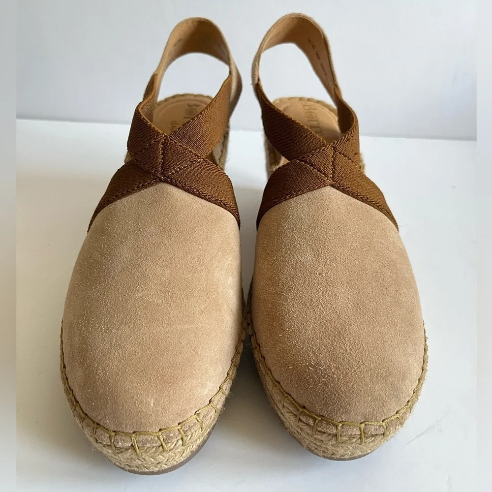 Born Meade Tan Suede Slingback Wedge Sandal Size 10